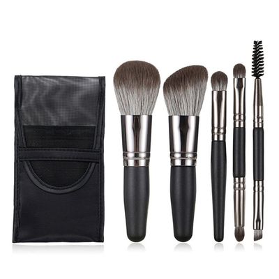 Sxdthy Travel Makeup Brushes Set w/Pouch, 5PCS Double Ended Portable Mini Cosmetic Brushes Kit Cruelty-Free Synthetic Fiber Bristles,