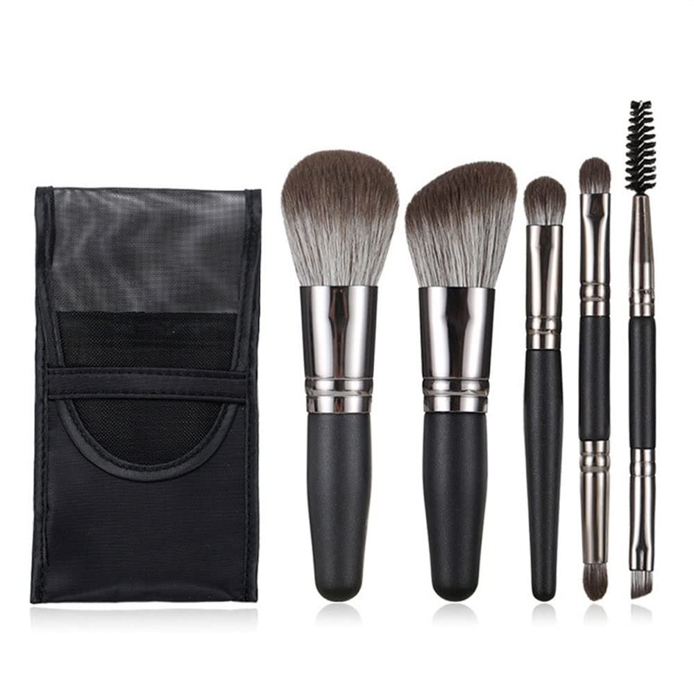Sxdthy Travel Makeup Brushes Set w/Pouch, 5PCS Double Ended Portable Mini Cosmetic Brushes Kit Cruelty-Free Synthetic Fiber Bristles,