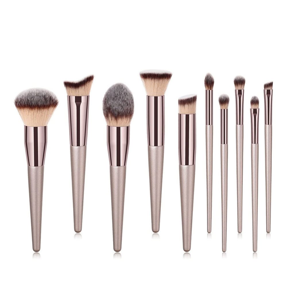 FRAHS 10Pcs Champagne Makeup Brushes Set for Cosmetic Foundation Powder Blush Eyeshadow Kabuki Make Up Brush Gift of Choice for mom, Wife or Female Friend.