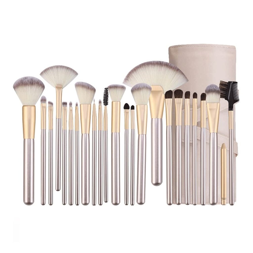 Sxdthy Makeup Brush Set, 24 Pcs Professional Makeup Brush Kits Facial Blending Brush Set Cruelty-Free Synthetic Fiber Bristles, (Color : Metallic)