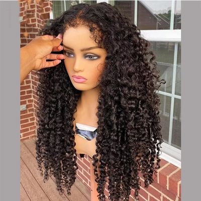 180 Density Curly Baby Hair Deep Curly Human Hair Lace Front Wigs HD Invisible 13X6 Lace Frontal Human Hair Wigs Pre Plucked Bleached Knots Kinky Deep Wave Transparent Glueless Wigs for Black Woman