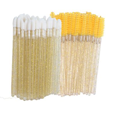 AKOAK 100 Pcs Disposable Lip Brush Eyelash Wand - Lip Gloss Brush Wand for Beauty Eyelash Extension, Lipstick Application Wand Makeup Beauty Kit (Yellow)