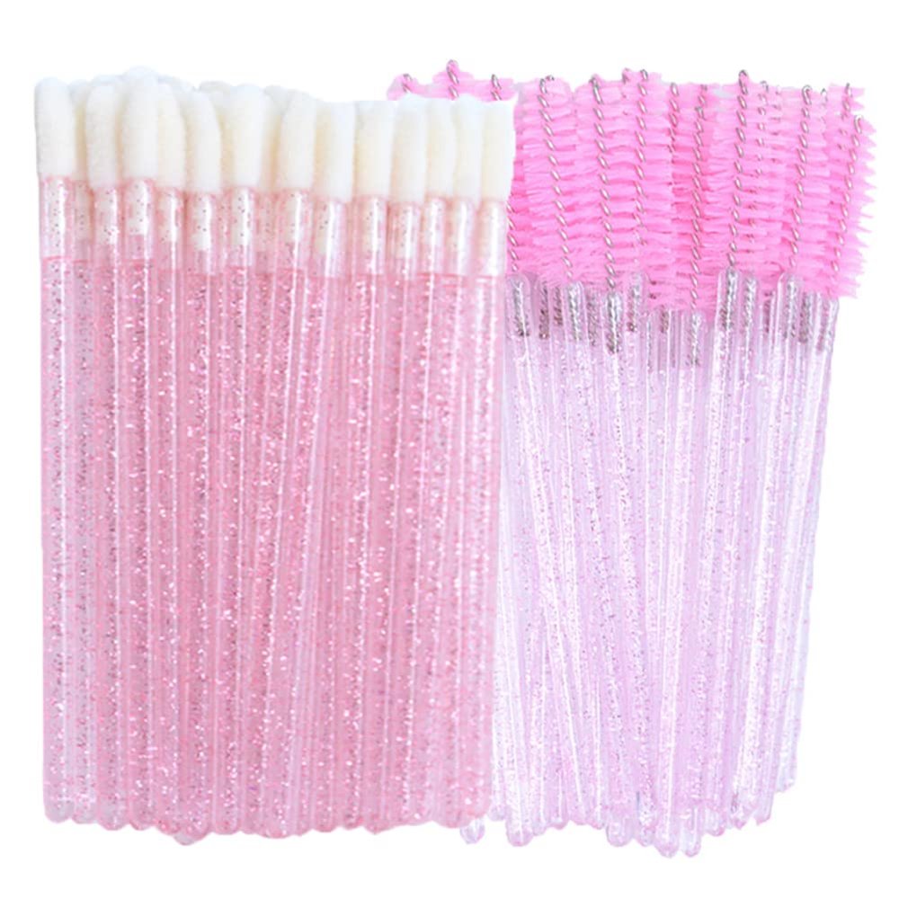 AKOAK 100 Pcs Disposable Lip Brush Eyelash Wand - Lip Gloss Brush Wand for Beauty Eyelash Extension, Lipstick Application Wand Makeup Beauty Kit (Pink)