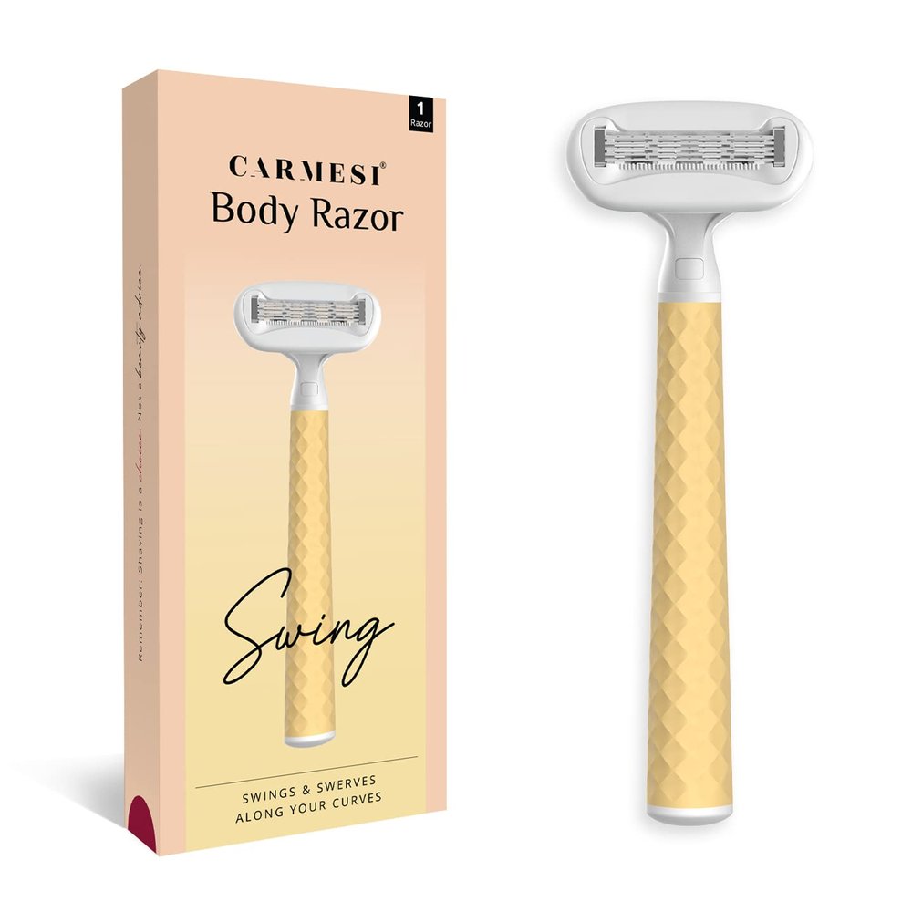 Carmesi Body Razor for Women | Smooth Shave with 5-Blade Precision & 2-Way Pivot Head | Slip-Proof Grip, Magnetic Lock, Replaceable Cartridge | 1 Razor - Yellow Daze