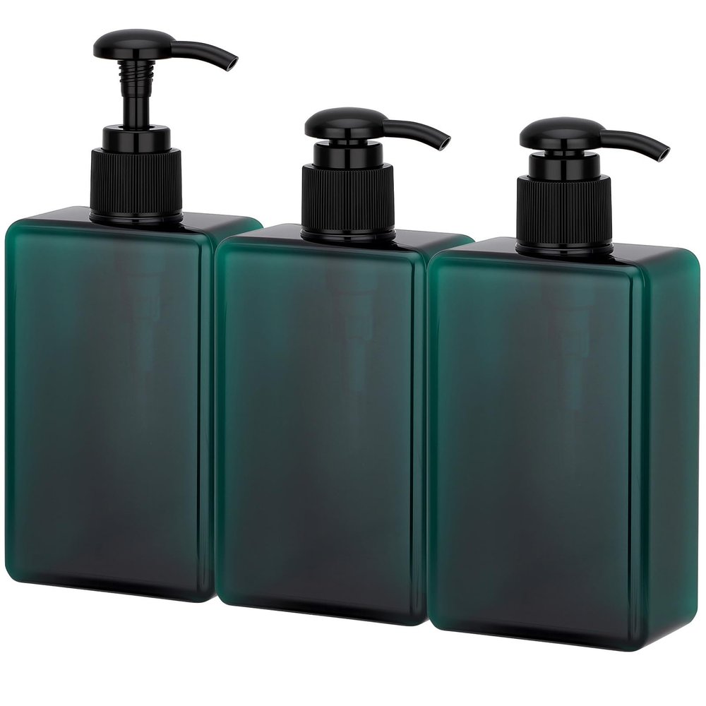 Suream 9.5oz Refillable Pump Press Bottles, Plastic Shampoo and Conditioner Dispenser, 280ml Reuable Cosmetic Empty Bottle, Bathroom Countertop Shower Dispensers for Body Wash, Hand Sanitizer, 3Pack