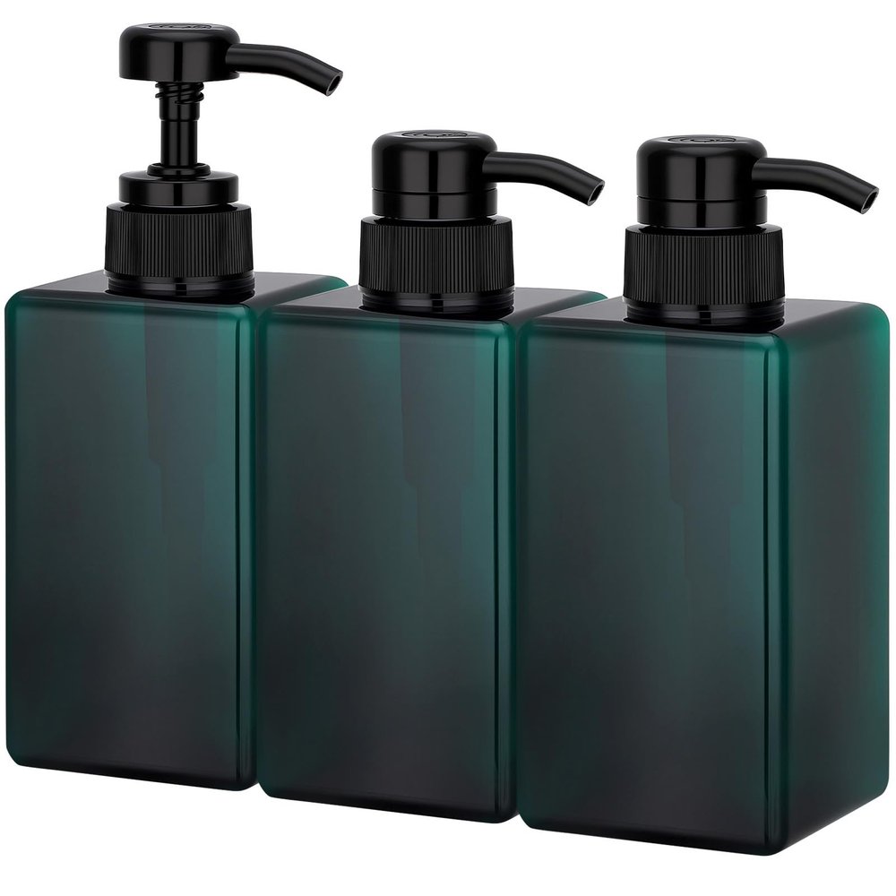 Suream 3Packs Empty Pump Shampoo Bottles, 15oz/450ml Refillable Conditioner Dispenser for Bathroom, Reusable Liquid Dispenser Bottle for Kitchen Sink, Laundry Room, Salon, SPA, Restaurant, Blue