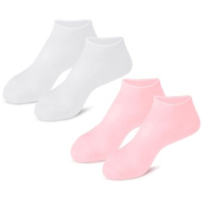 minkissy 2pairs Moisturizing Heel Socks for Women Exfoliating and Hydrating Spa Socks Comfortable Foot Care for Overnight Pink