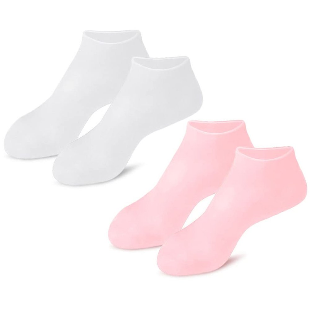 minkissy 2pairs Moisturizing Heel Socks for Women Exfoliating and Hydrating Spa Socks Comfortable Foot Care for Overnight Pink