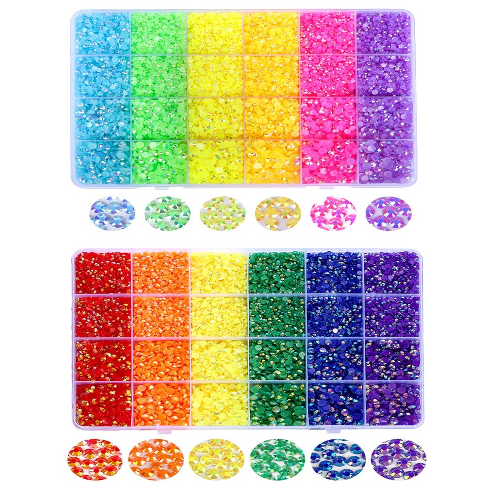 42000 Pcs Rhinestones Flat Black Resin Jelly Crystal Gemstones for Crafts Nails Makeup Tumbler Shoes DIY Decoration(Rainbow Rhinestones+Jelly Rhinestones)