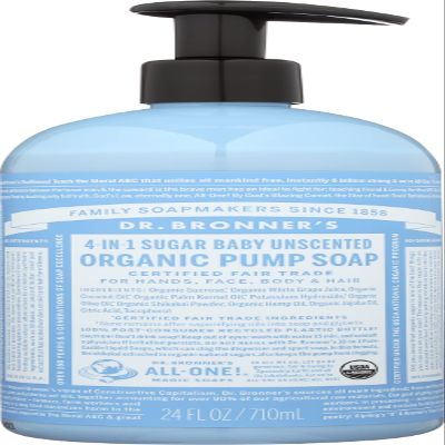 Dr. Bronner's Organic 4-in-1 Sugar Baby Unscented Pump Liquid Soap, Vegan, Non GMO, 24 Fluid Ounce (Pack Of 1)