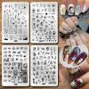 Snake Skull Star Moon Nail Stamping Plate Kit, 4pcs Various Pattern Heart Sun Geometry Beauty Girl Letter Word Abstract Face Nail Stamp Template Nail Art Design Stencil Tools DIY Print Manicure Salon view 1