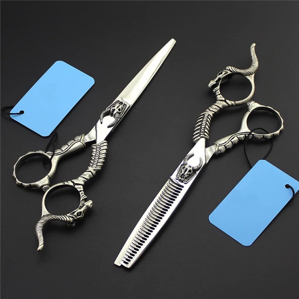 Professional Hair Cutting Shears, 6INCH Professional Japanese 440C Stainless Steel Sheep's Head Hairdressing Scissors Hair Cutting And Thinning Scissors Barber Shears Special Scissor Set