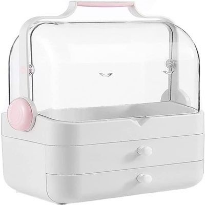 NIUBB Makeup Storage Organizer Portable Cosmetic Storage Box Skin Care Products Desktop Storage Flip Makeup Case Suitable for Bathroom Bedroom Dresser Cosmetic Organizer (Color : A)