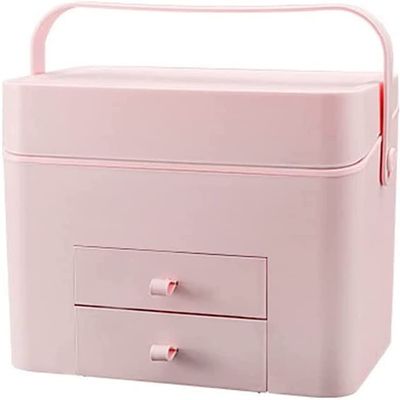 NIUBB Makeup Storage Box Portable Cosmetic Storage Box Skin Care Storage Box Makeup Mirror Storage Box Suitable for Bathroom Bedroom Dresser Cosmetic Storage Box (Color : Pink)
