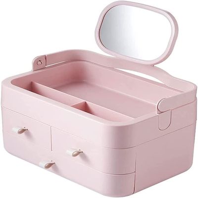 NIUBB Makeup Storage Organizer Portable Cosmetic Storage Box Skin Care Products Desktop Storage Box with Makeup Mirror Suitable for Bathroom Bedroom Dresser Cosmetic Organizer