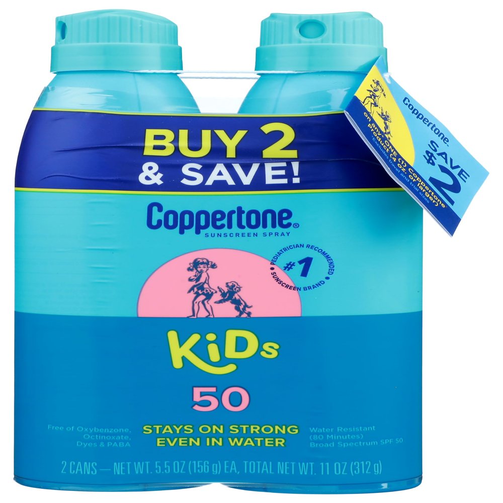 Coppertone Spf#50 Kids Sport Spray 5.5 Ounce Twin Pack