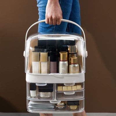 NIUBB Makeup Storage Organizer Portable Cosmetic Storage Box Skin Care Product Storage Box Rack Creative Storage Cabinet Suitable for Bathroom Bedroom Dresser Cosmetic Organizer (Color : White)