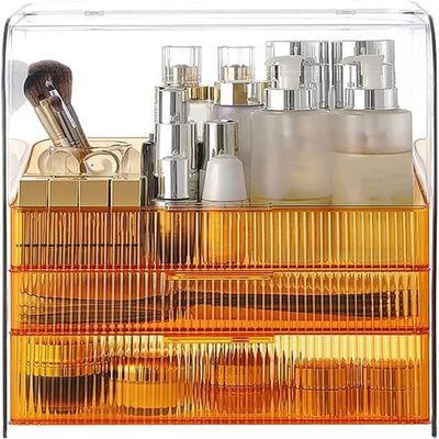 NIUBB Makeup Storage Organizer Cosmetic Storage Box Skin Care Products Desktop Storage Box Transparent Makeup Box Suitable for Bathroom Bedroom Dresser Cosmetic Organizer (Color : Orange)