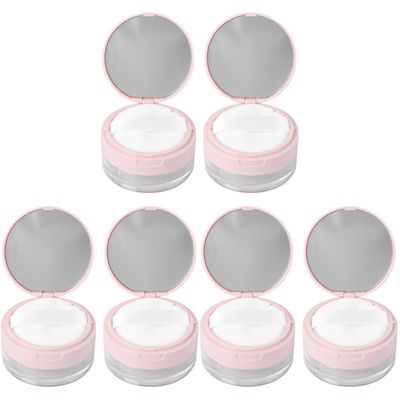 minkissy 6pcs Portable Makeup Case Mirror Elastic Denser Mesh Loose Powder Box Powder Puff Holder for Daily Use