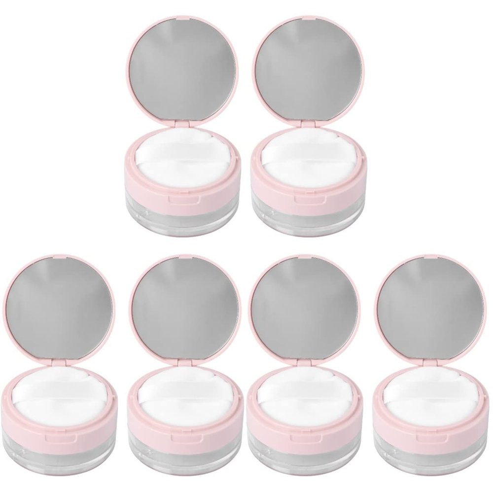 minkissy 6pcs Portable Makeup Case Mirror Elastic Denser Mesh Loose Powder Box Powder Puff Holder for Daily Use