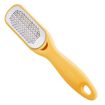 FRCOLOR 1pc Stainless Steel Double-Sided Foot File Remover Exfoliation Tool for Dead Skin Feet Washable Non-Slip Handle for Pedicure Care Yellow