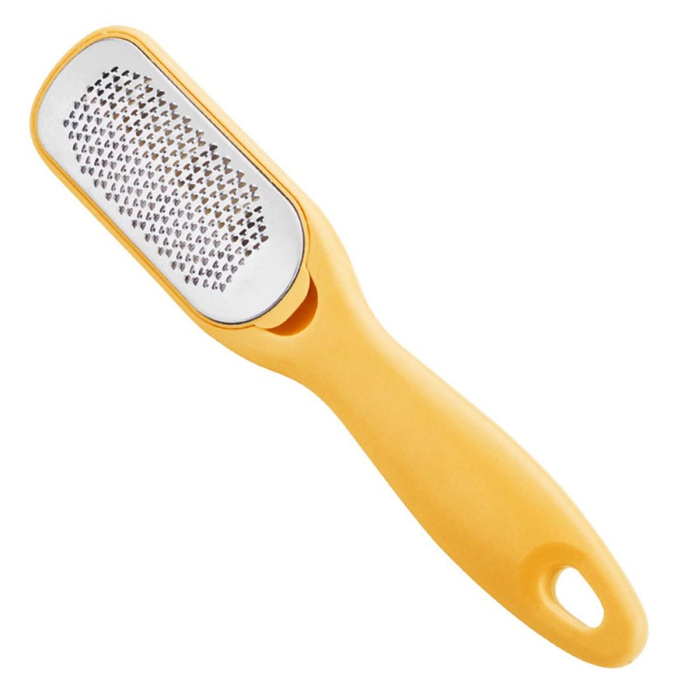 FRCOLOR 1pc Stainless Steel Double-Sided Foot File Remover Exfoliation Tool for Dead Skin Feet Washable Non-Slip Handle for Pedicure Care Yellow
