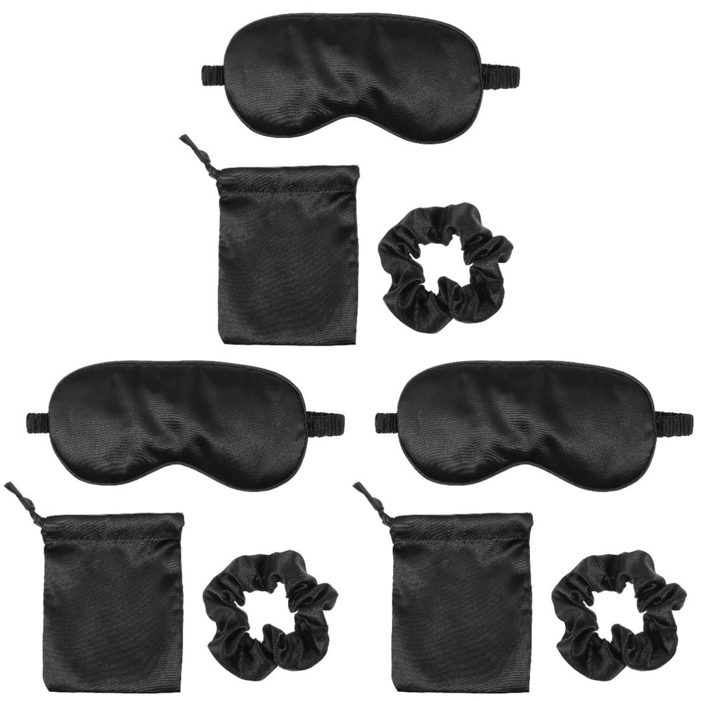 Healifty 9pcs Sleep Mask Set Silk Eye Cover Hair Scrunchies Drawstring Pouch Comfortable Travel Eyeshade for Light Blocking for Go