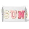 AsodSway Preppy Patch Sun Cosmetic Bag Christmas Gift Sunscreen PU Leather Toiletry Makeup Bag Portable Waterproof Makeup Pouch Travel Beach Pouch Daily Use Zipper Purse for Women Girls Birthday Gifts view 1