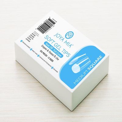 Soft Gel Nail Tips Full Cover Nail Tips Kit for Soak Off Nail Extensions, 550 Pcs Clear Soft Pre-buff PMMA False Press on Nail Tips, 11 Sizes - 10 Shapes to choose from (Medium Square)