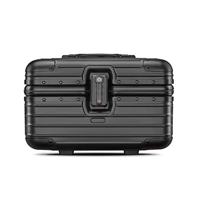 YUEMAI Hard Shell Cosmetic Case, Mini Aluminium Alloy Carrying Makeup Case Suitcase, Small Travel Hand Luggage With Elastic Band, For Make-Up Artist(Black)