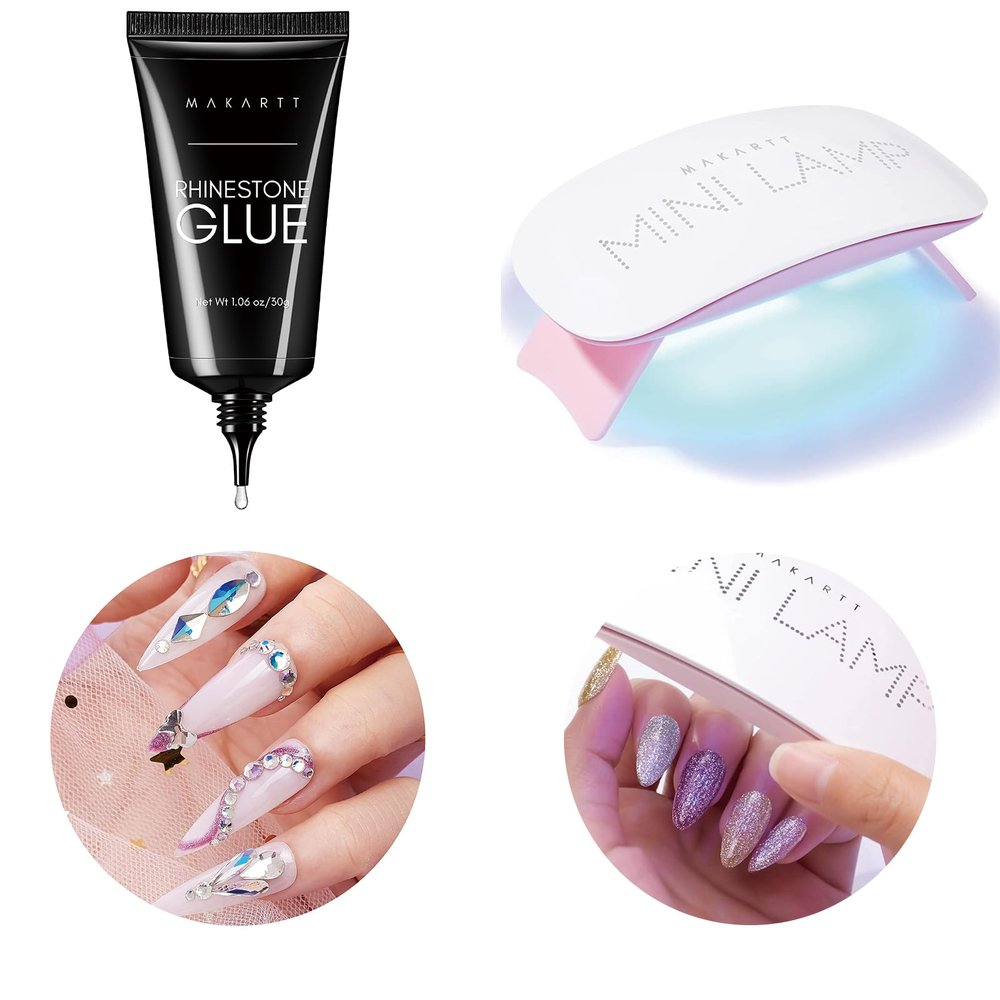 Makartt UV LED Nail Lamp 6W USB Portable Fast Drying Bundle Super Strong Gem Glue Gel 1.06oz for Nail Jewels Crystals