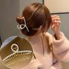 Large Metal Hair Claw for Women with Pearls 4.3 Inch Non-Slip Hair Clips Thick Hair Threaded Gold Claw Clips Shining Strong Crab Claws Cross Hair Barrettes 2 Pack (Matte Gold+Pearl Gold) view 2