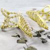 Large Metal Hair Claw for Women with Pearls 4.3 Inch Non-Slip Hair Clips Thick Hair Threaded Gold Claw Clips Shining Strong Crab Claws Cross Hair Barrettes 2 Pack (Matte Gold+Pearl Gold) view 4