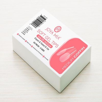 Soft Gel Nail Tips Full Cover Nail Tips Kit for Soak Off Nail Extensions, 550 Pcs Clear Soft Pre-buff PMMA False Press on Nail Tips, 11 Sizes - 10 Shapes to choose from (Medium Coffin)
