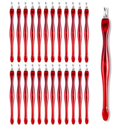 AKOAK 24 Pieces Stainless Steel V-Shaped Dead Skin Fork, Remove Dead Skin Around Nails, 4" Manicure and Pedicure Care Tool with Plastic Handle, Suitable for Home and Nail Shop