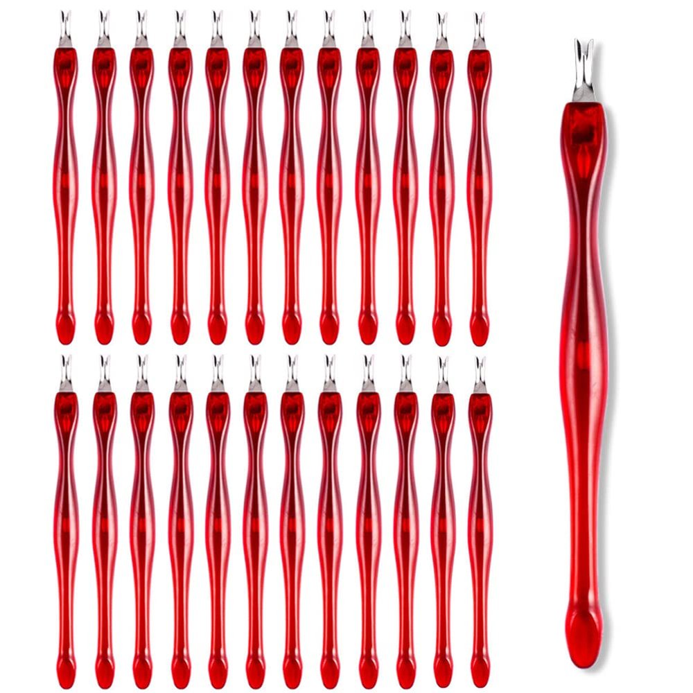 AKOAK 24 Pieces Stainless Steel V-Shaped Dead Skin Fork, Remove Dead Skin Around Nails, 4" Manicure and Pedicure Care Tool with Plastic Handle, Suitable for Home and Nail Shop