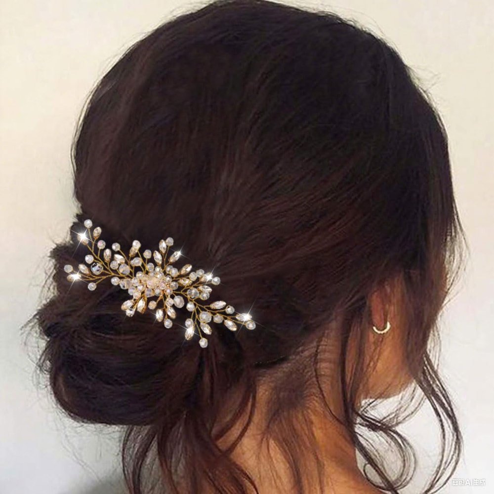 Easedaily Crystal Bride Wedding Hair Comb Silver Rhinestone Bridal Hair Pieces Hair Accessories for Women and Girls (B-gold)
