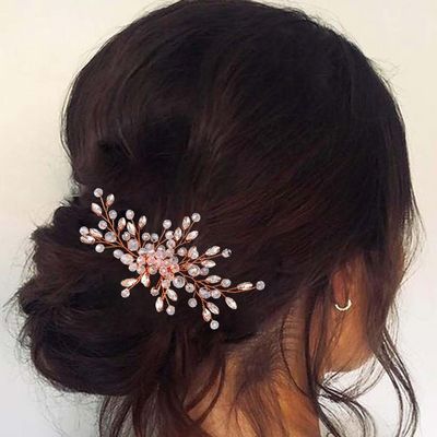 Easedaily Crystal Bride Wedding Hair Comb Silver Rhinestone Bridal Hair Pieces Hair Accessories for Women and Girls (C-rose gold)