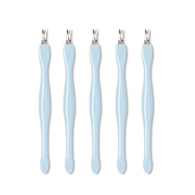 AKOAK 5 Pieces Stainless Steel V-Shaped Dead Skin Fork, Remove Dead Skin Around Nails, 4" Manicure and Pedicure Care Tool with Plastic Handle, Suitable for Home and Nail Shop (Light blue)