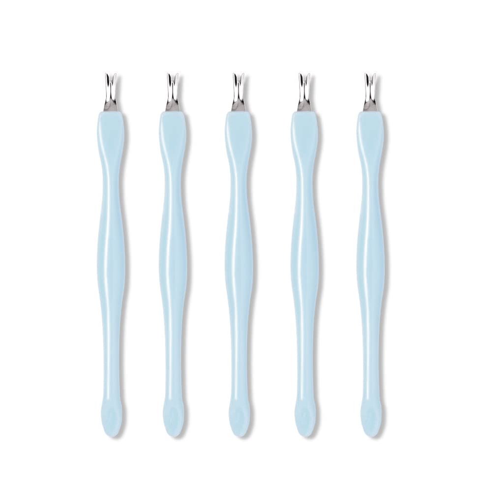 AKOAK 5 Pieces Stainless Steel V-Shaped Dead Skin Fork, Remove Dead Skin Around Nails, 4" Manicure and Pedicure Care Tool with Plastic Handle, Suitable for Home and Nail Shop (Light blue)