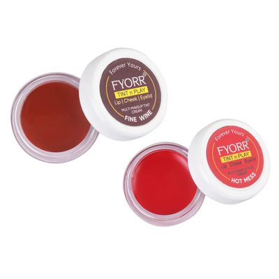 FYORR Premium Lips N Cheeks Eyes Tint Natural Attractive Glow of Lipstick Blush Eyeshadow, 7g Each (Fine Wine, Hot Mess)