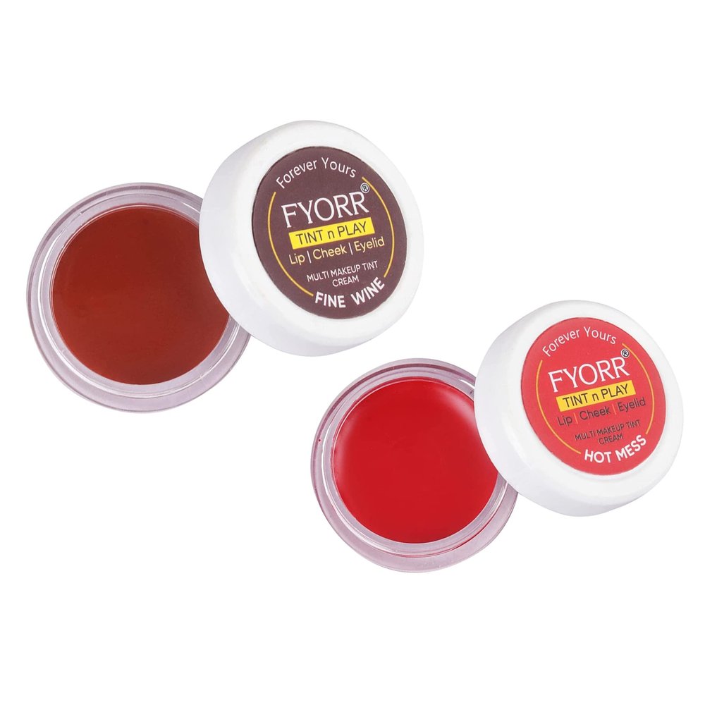 FYORR Premium Lips N Cheeks Eyes Tint Natural Attractive Glow of Lipstick Blush Eyeshadow, 7g Each (Fine Wine, Hot Mess)