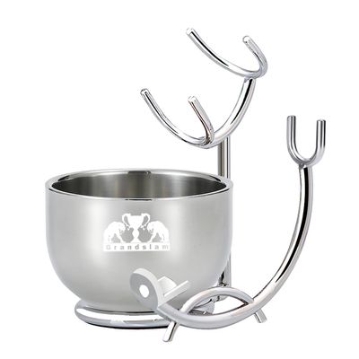 Grandslam Razor & Brush Stand with Double Stainless Steel Bowl Set for Shave Soap, Safety & Straight Razors, Silver