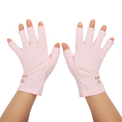 Dioche Anti Gloves for Gel Nail Lamp Manicure Gloves Stretchy Breathable Fingerless Fiber Cotton Nail Lamp Gloves for Home Salon()