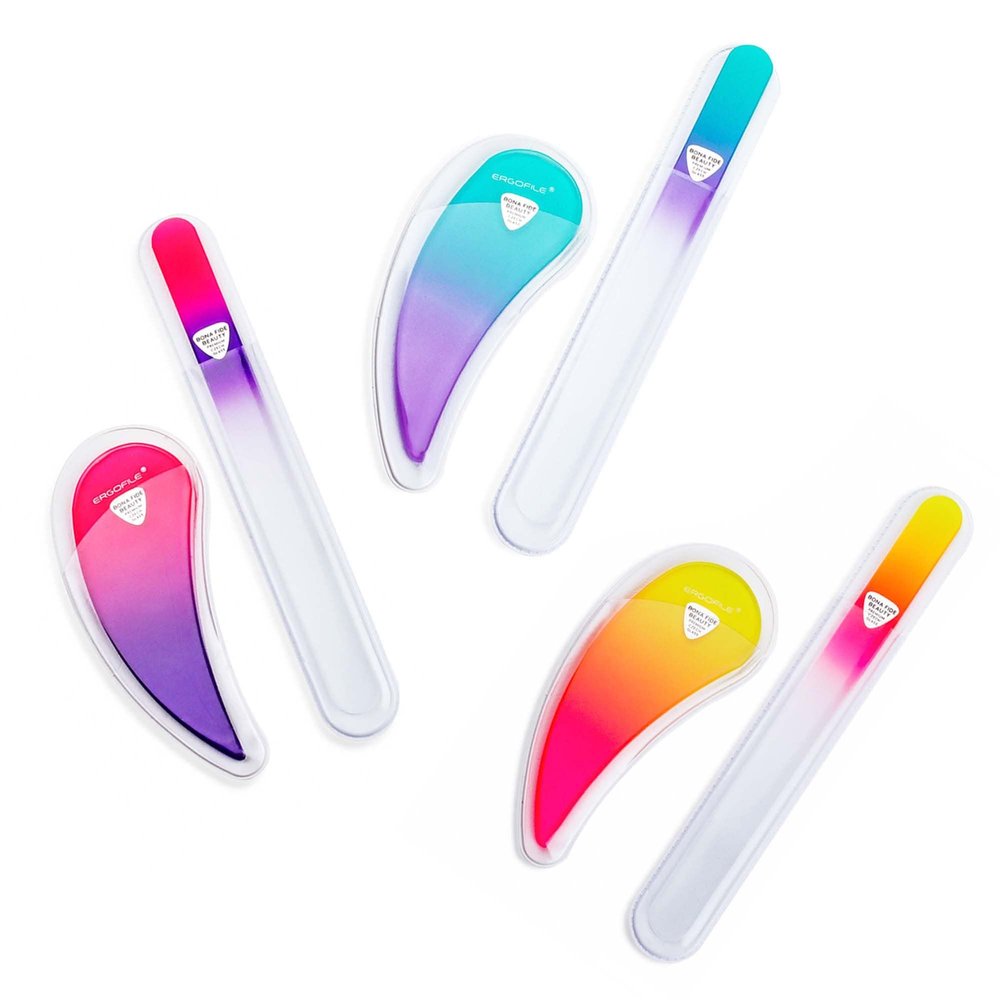 BONA FIDE BEAUTY Czech Glass Ergofile Bundle - 6-Pieces Glass Nail Files Value Set - Nail Files for Comfort Grip