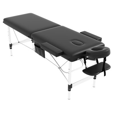 civama Massage Table Massage Bed Portable, 26 LBs Light Weight 2 Section Foldable Tattoo Bed Facial Care Spa Lash Bed Height Adjustable Sturdy Aluminum Frame with Accessories Carrying Bag, Black