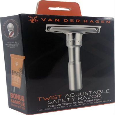 Van Der Hagen Matte Silver TWIST Adjustable Razor
