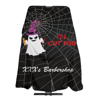 MLIANCEN Custom Barbershop Cape Hairdresser Cape, Add Your Photo Text or Logo Personalized Halloween Ghost Spider Web Salon Cape for Men, Customized Hair Cutting Cape for Home Salon Barbershop
