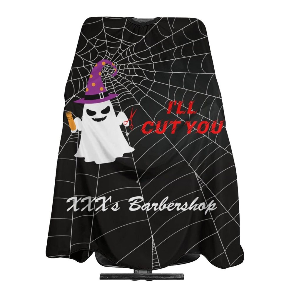 MLIANCEN Custom Barbershop Cape Hairdresser Cape, Add Your Photo Text or Logo Personalized Halloween Ghost Spider Web Salon Cape for Men, Customized Hair Cutting Cape for Home Salon Barbershop