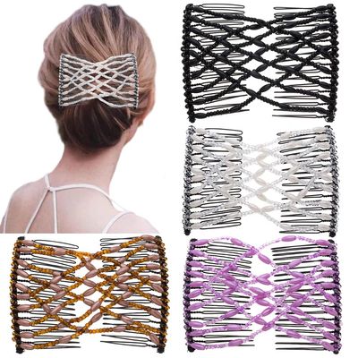 Ruihfas 4Pcs Magic Beading Hair Comb Double Clips Easy Stretch Combs Hair Styling Accessories for Women Girls Hair Beauty